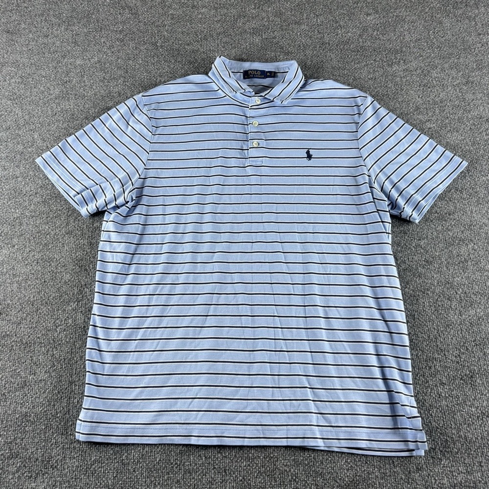 Polo Ralph Lauren Shirt Mens XL Blue Striped Short Sleeve Cotton Logo Pony